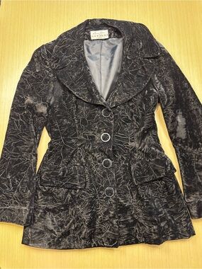VTG Marina Sitbon Pour Kamosho Paris Black Crushed Velvet Jacket Sz XS